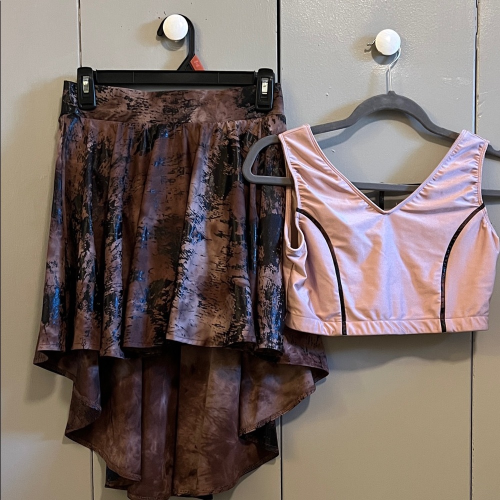 Elegant Brown and Black High-Low Skirt with matching top